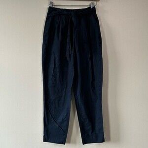 Zara Navy Blue High Waisted Paperbag Straight Leg Pants Size XS